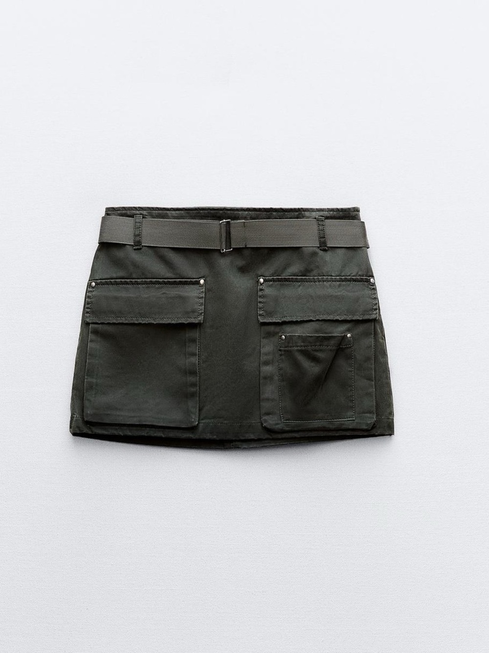 Zara Belted Waxed Mini Skirt Dark Green Size L